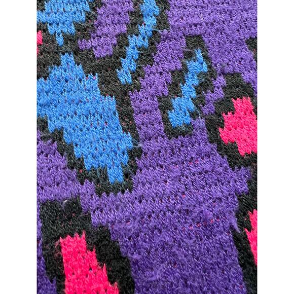Vintage Abstract Flower Art Pattern Knit Sweater M Contemporary Purple Pink Blue - Picture 6 of 12